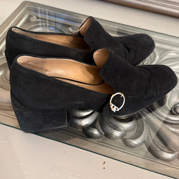 Tory Burch 10.5 Tess Suede Block Heel Black Leather Loafers Pumps - Picture 7 of 11